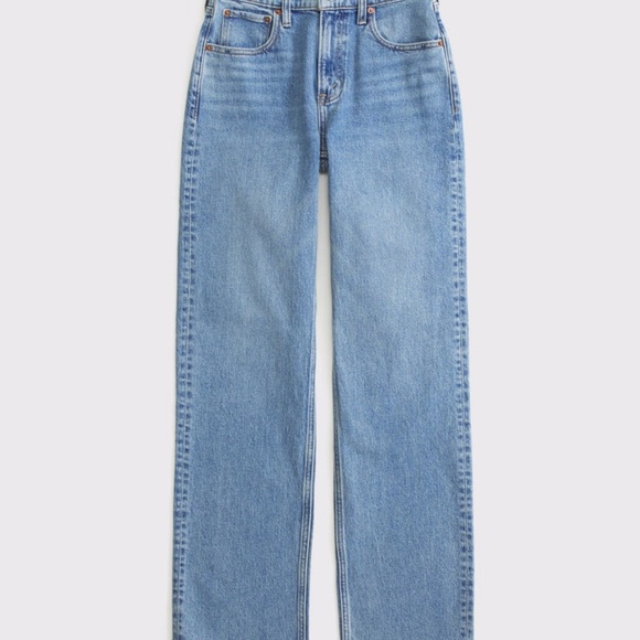 Abercrombie & Fitch Denim - Abercrombie & Fitch High-Rise Straight Leg Jeans - Light Blue Denim - SHORT